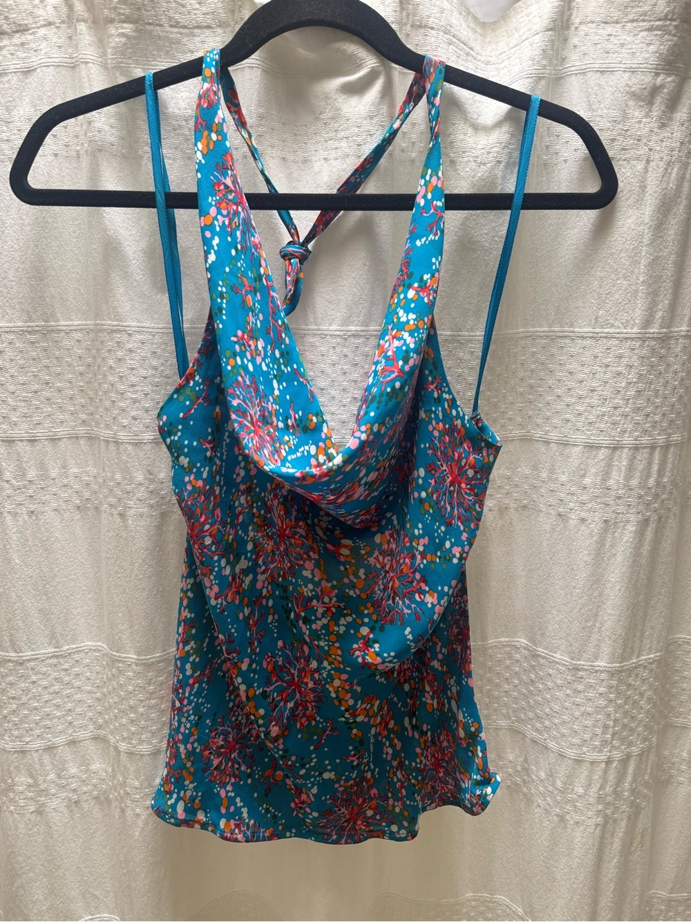 Diane Von Furstenberg Teal Floral Cowl Neck Camisole